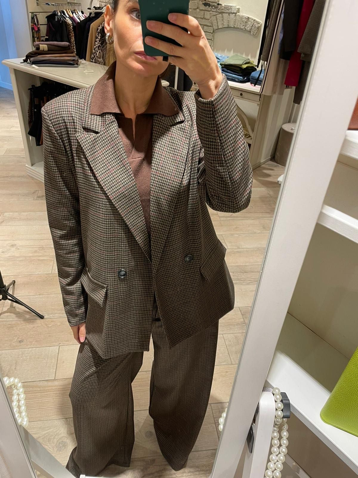 Giacca a quadretti marrone e bordaux