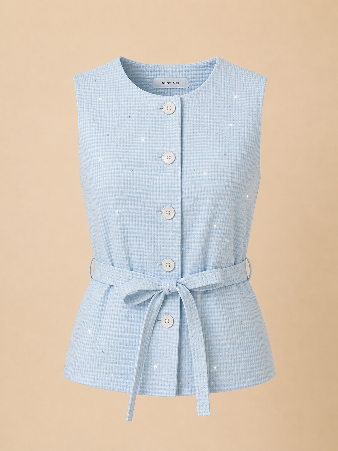 Gilet Celeste con Brillantini – Eleganza Luminosa