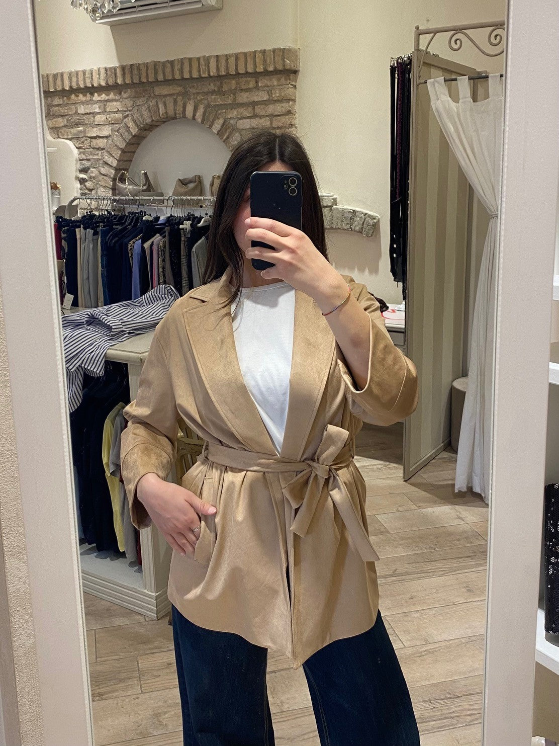 Giacca beige scamosciata