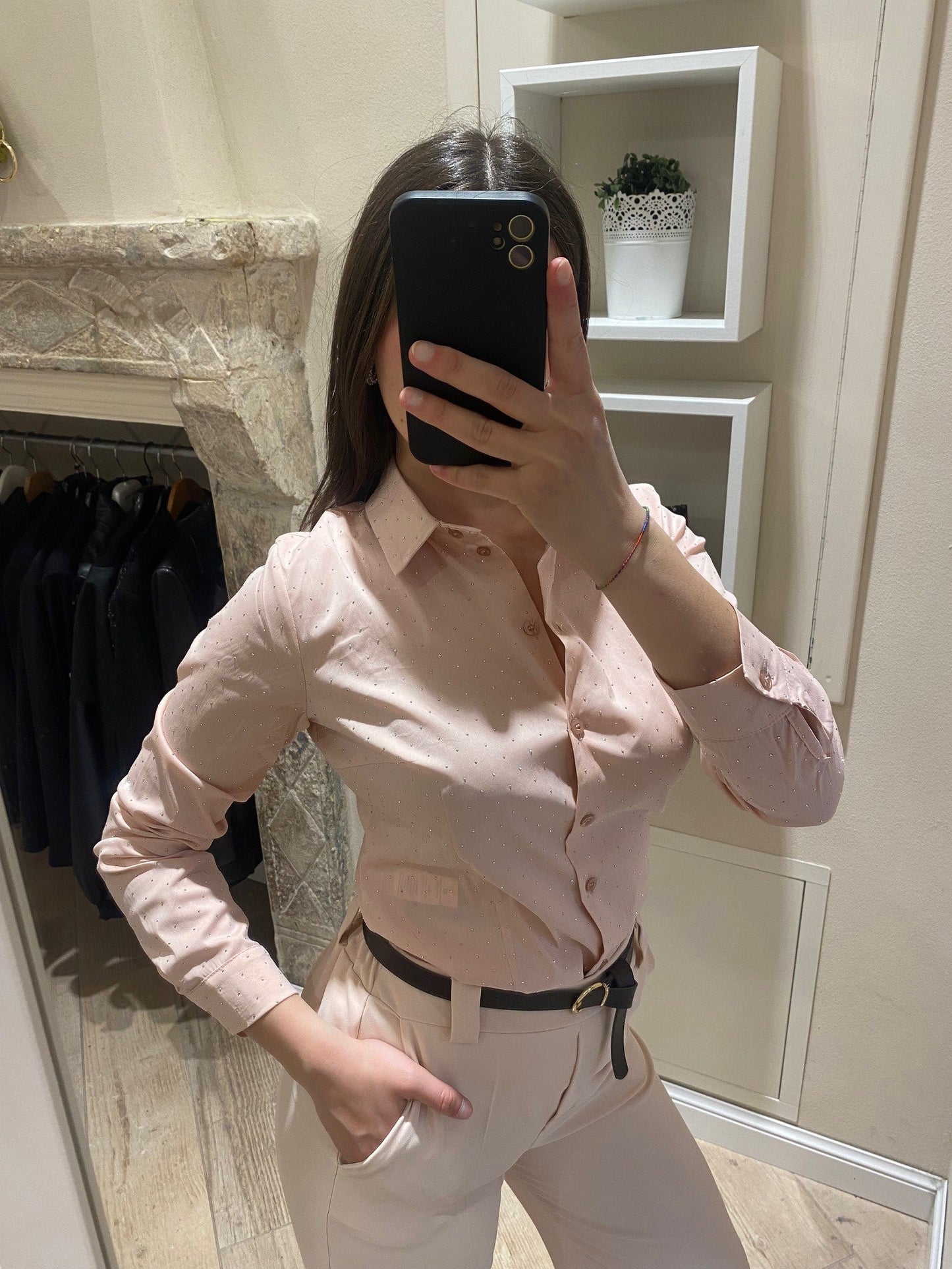 Camicia rosa strass