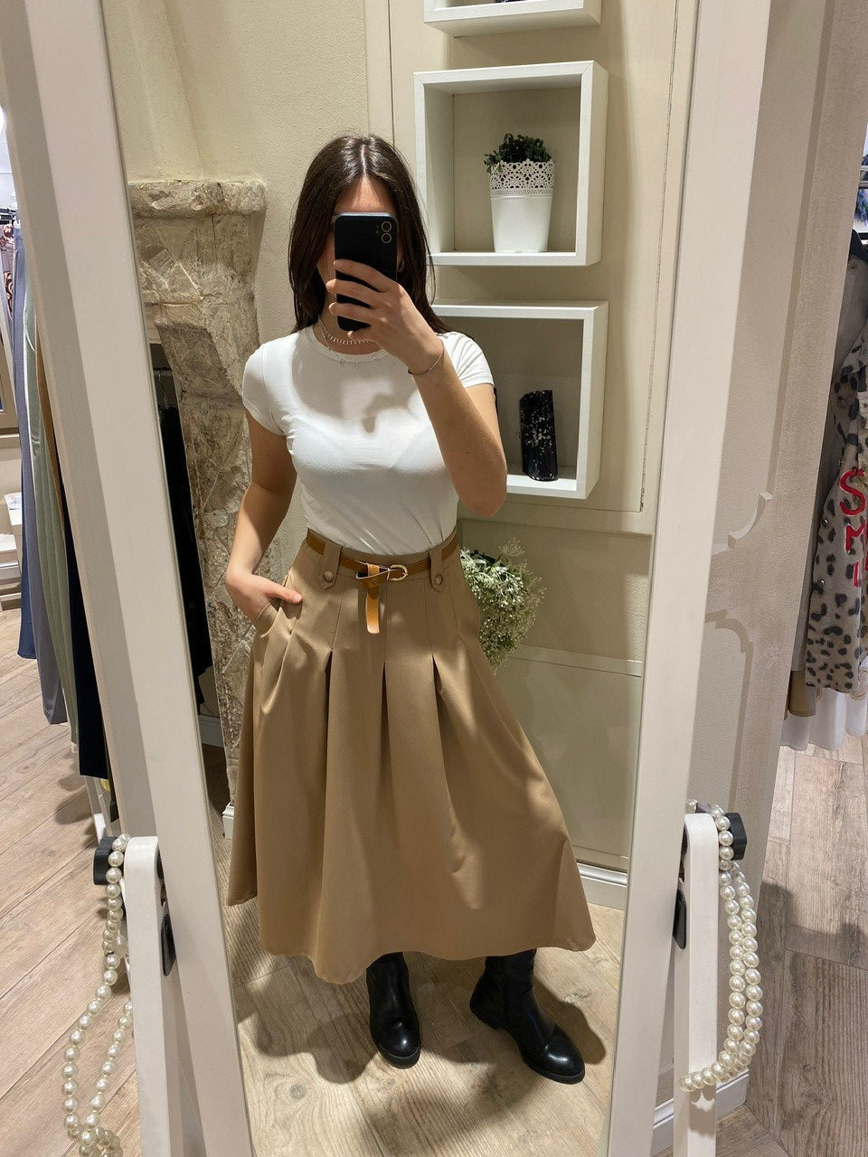 Gonna a pieghe beige