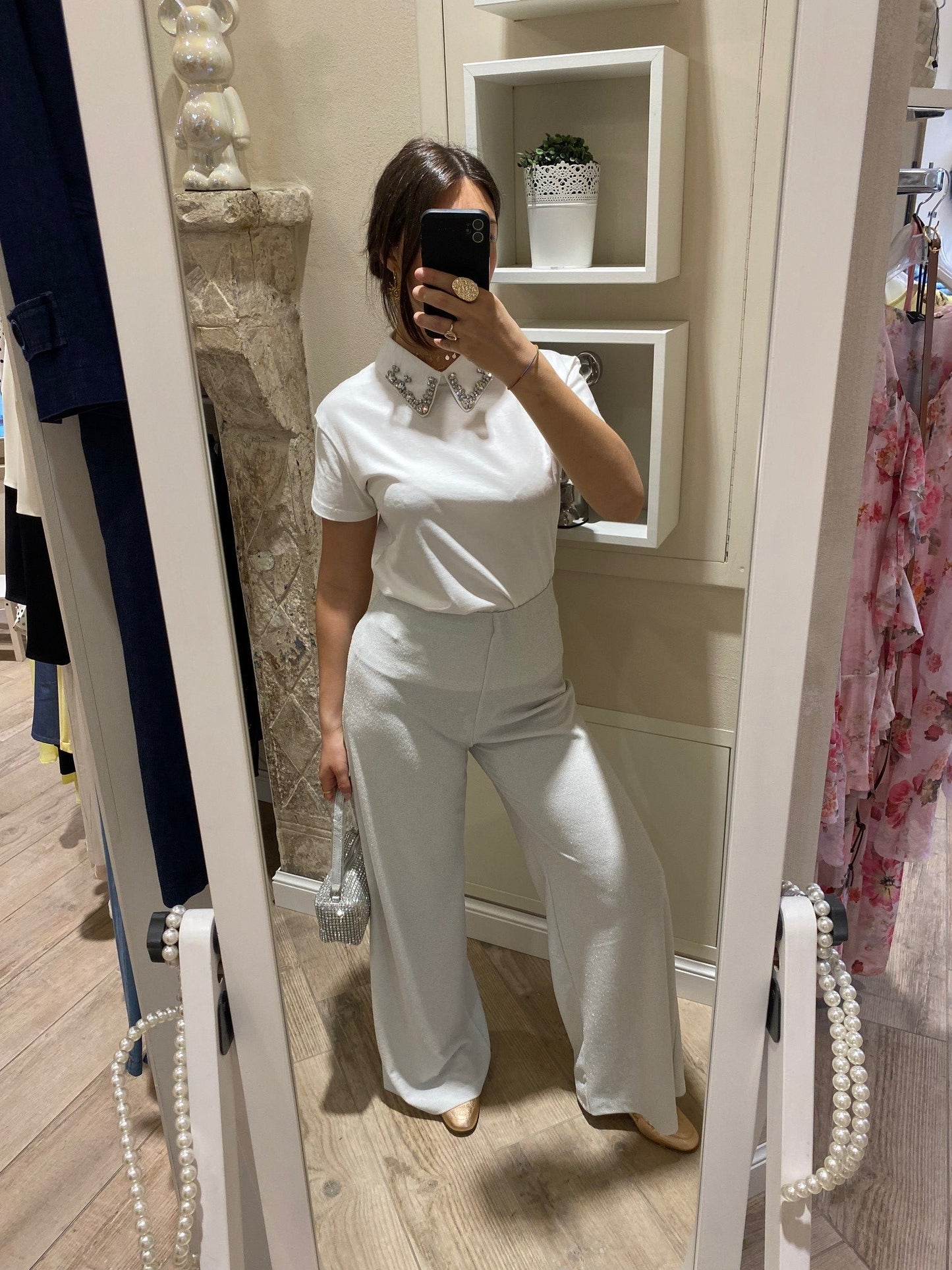 Pantalone lurex argento