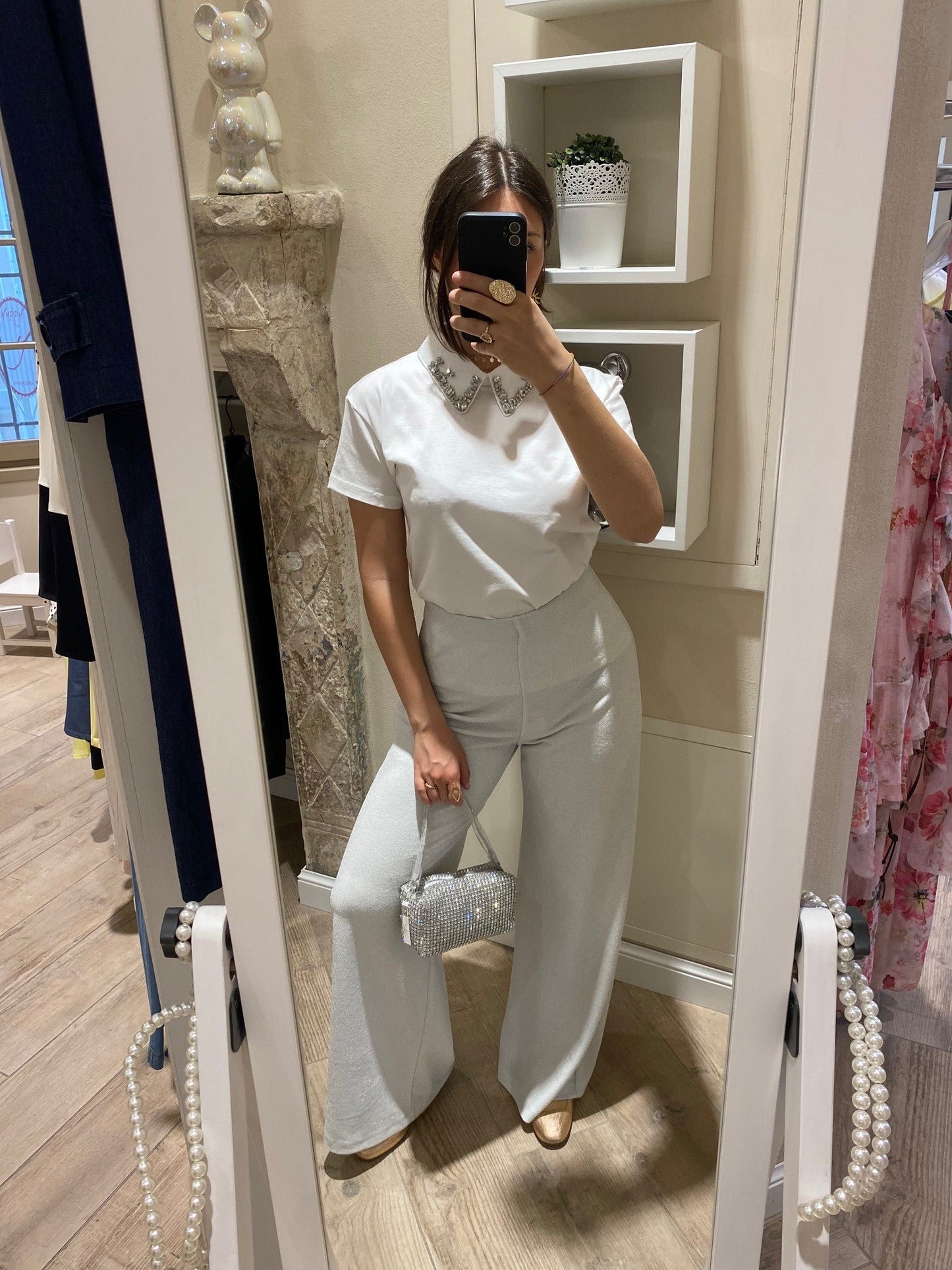 Pantalone lurex argento