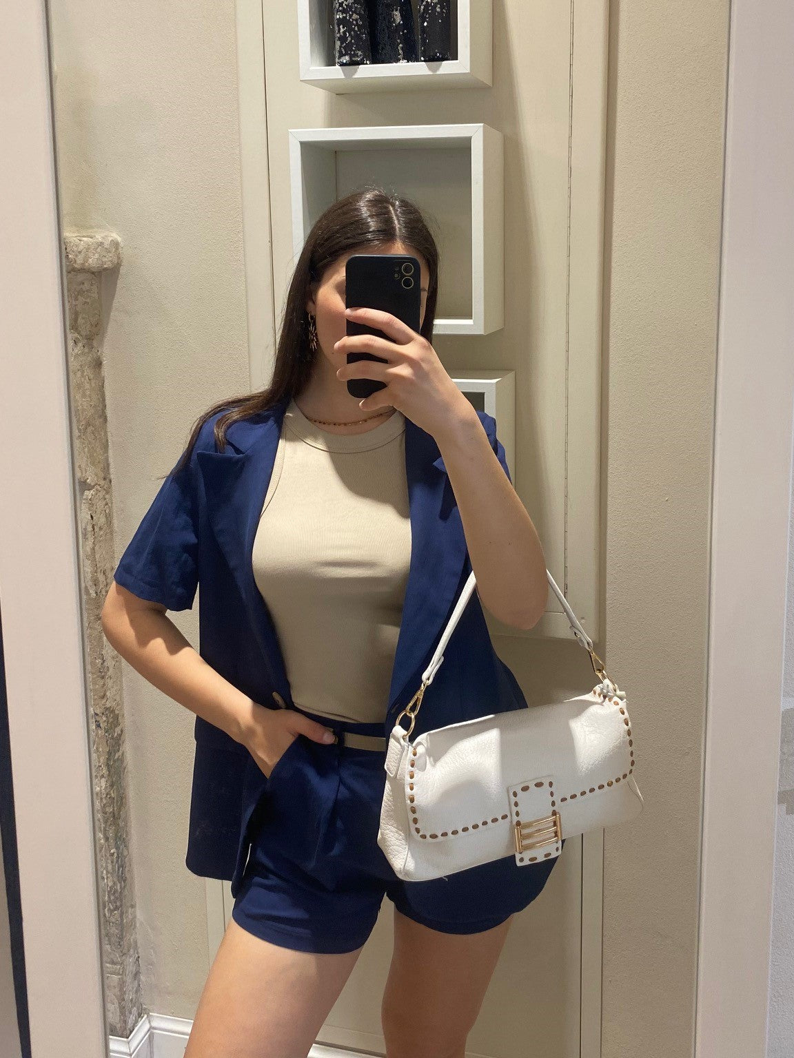 Giacca in misto lino blu