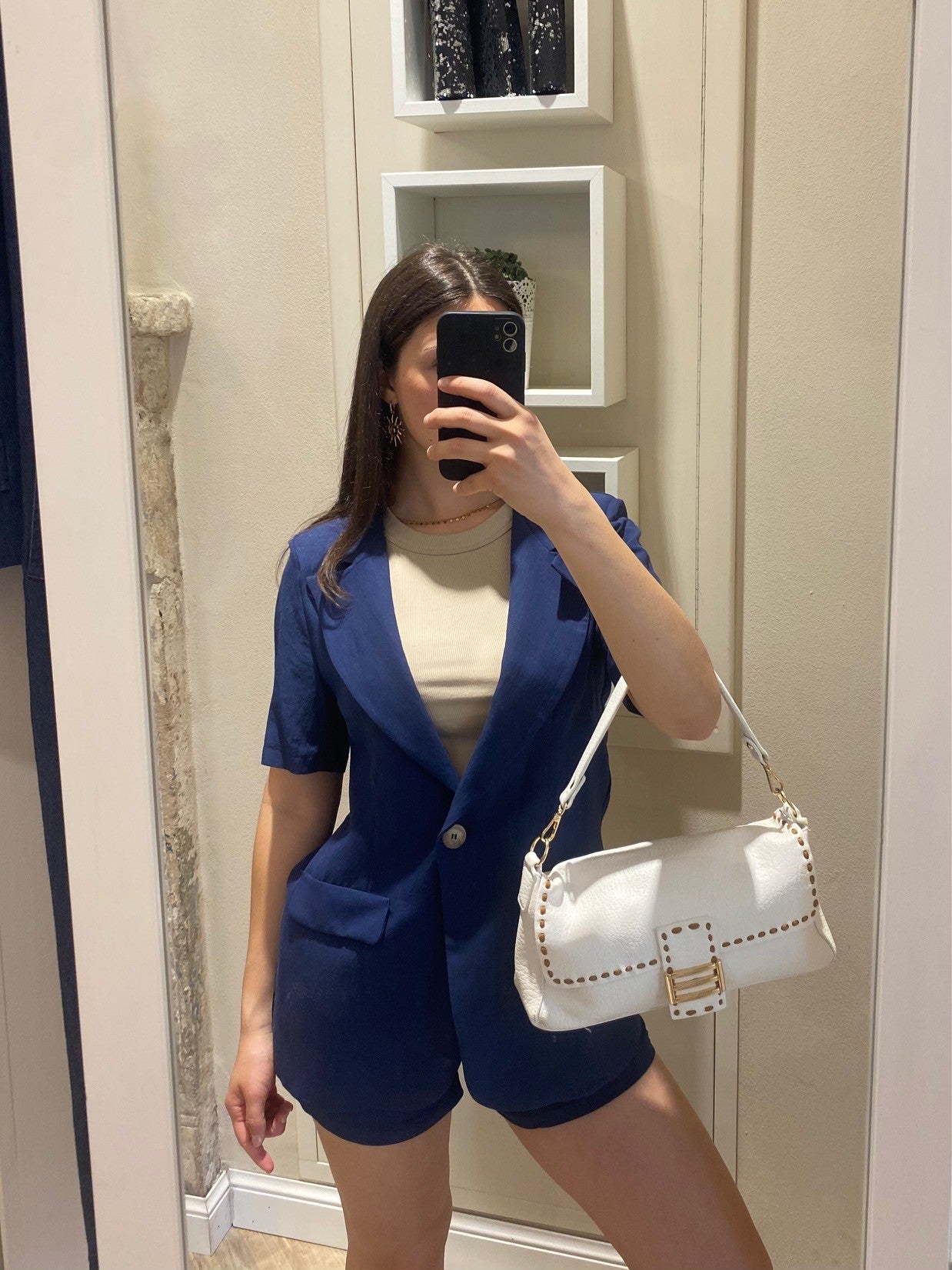 Giacca in misto lino blu