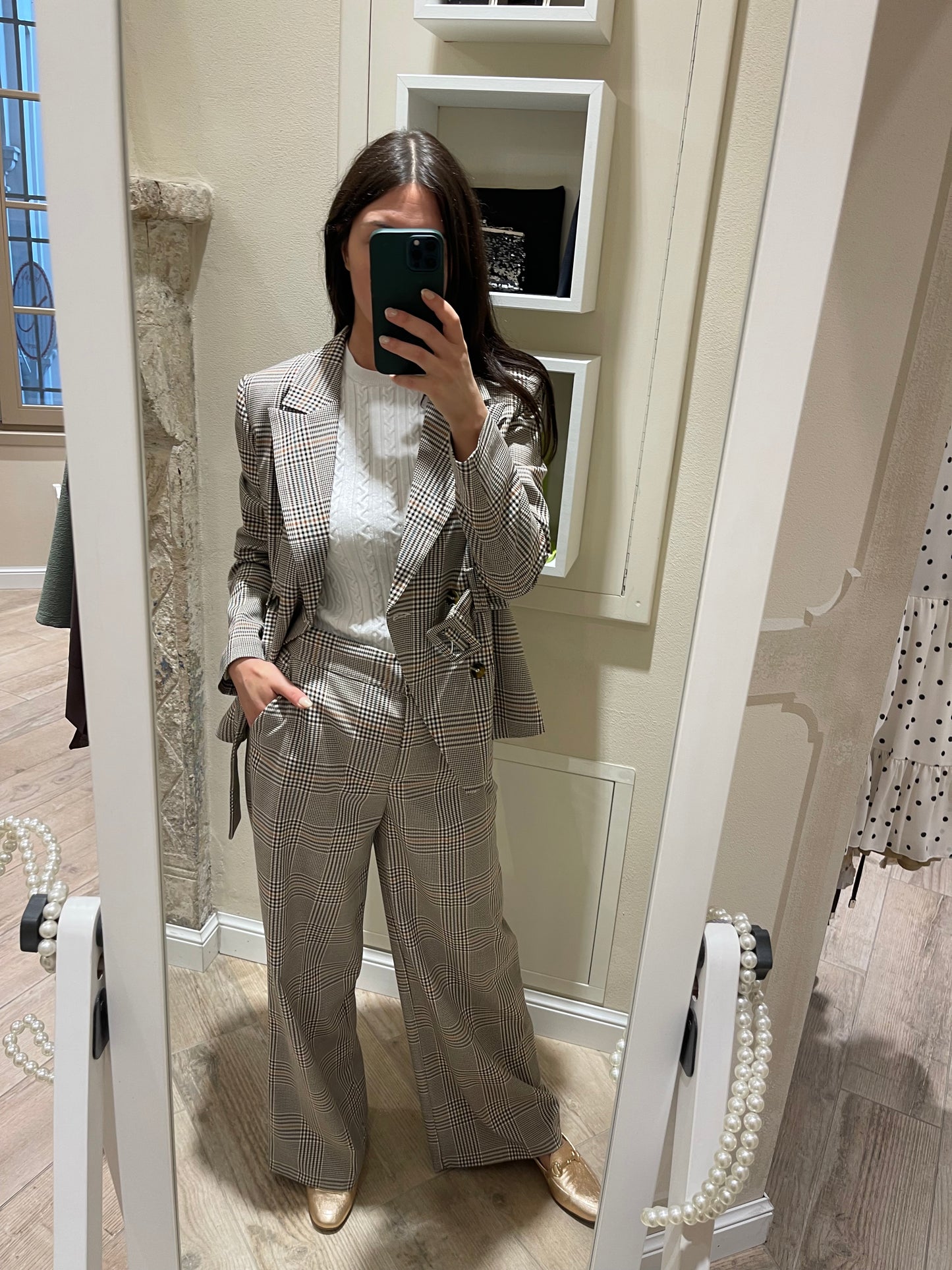 Tailleur principe di Galles pantalone palazzo