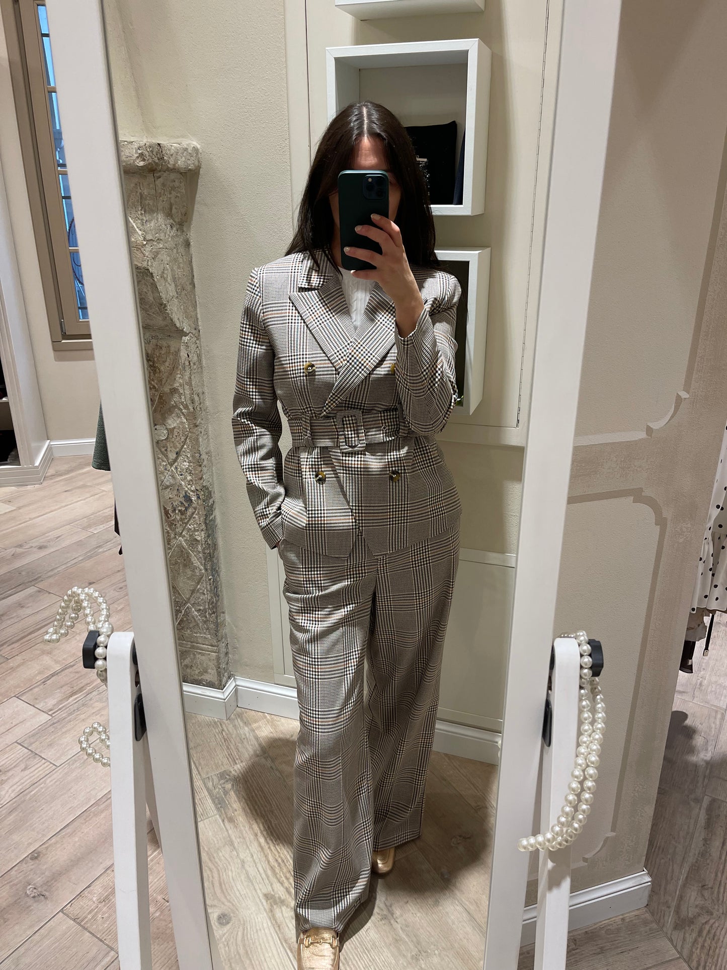 Tailleur principe di Galles pantalone palazzo
