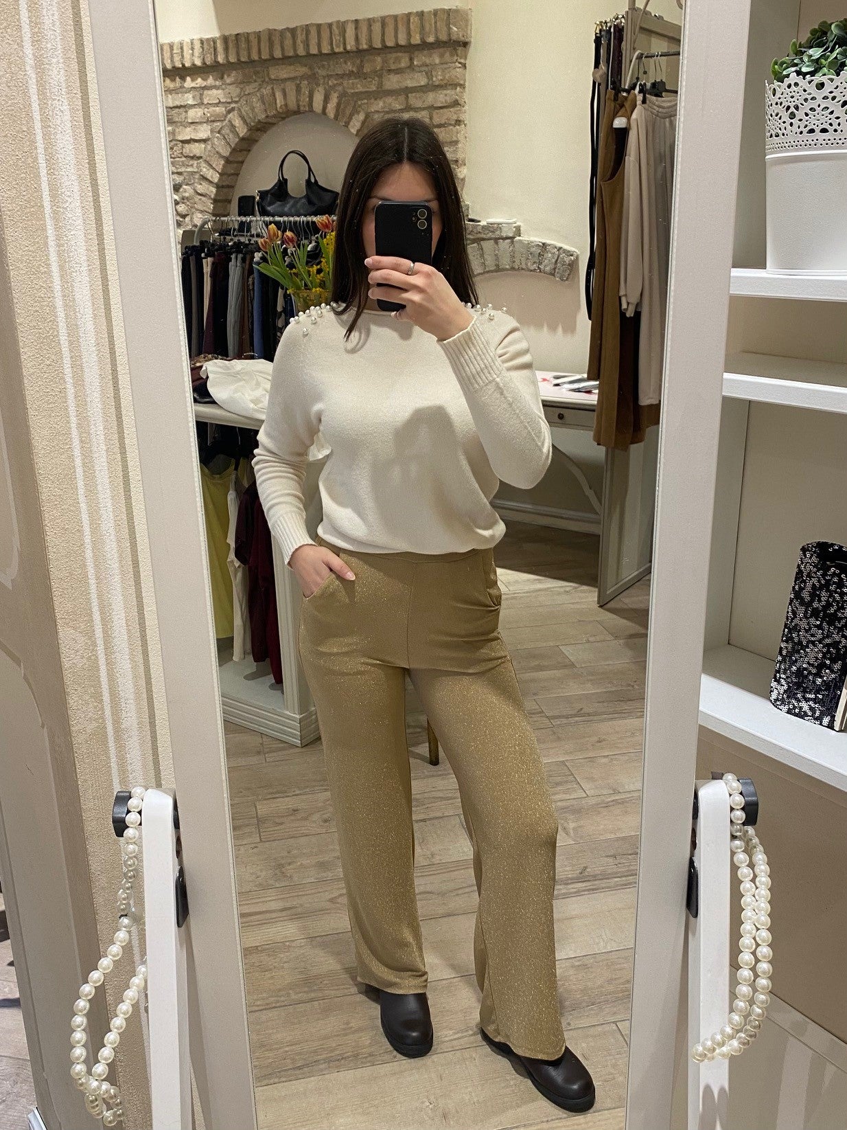 Pantalone in lurex oro