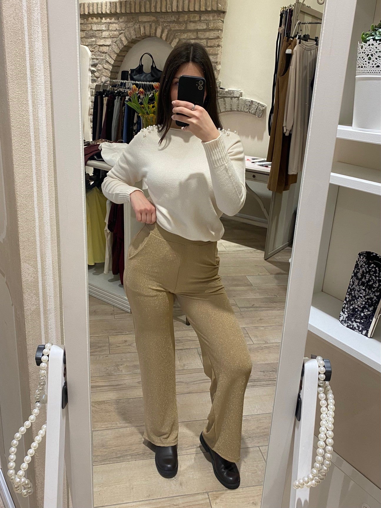 Pantalone in lurex oro