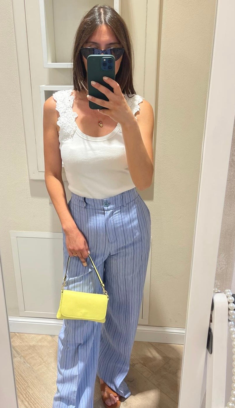 pantalone azzurro gessato gamba morbida