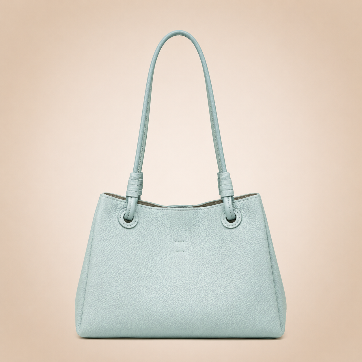 Borsa Shopping in Vera Pelle Azzurro Polvere