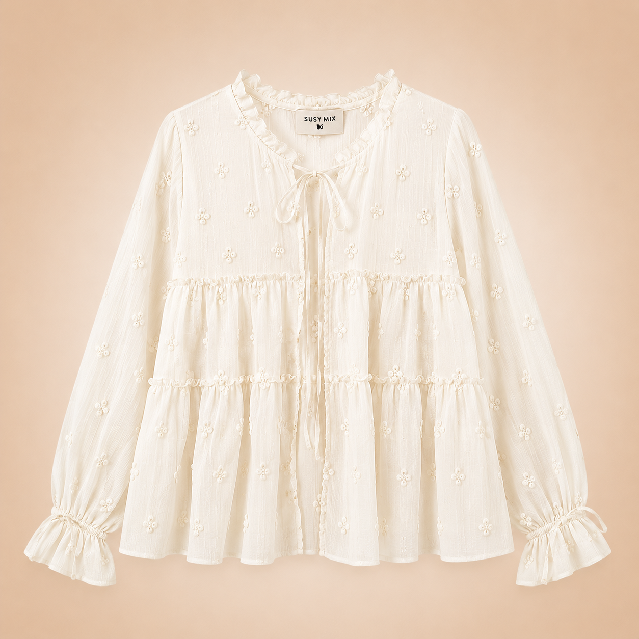 Blusa Bianca Ricamata con Volant