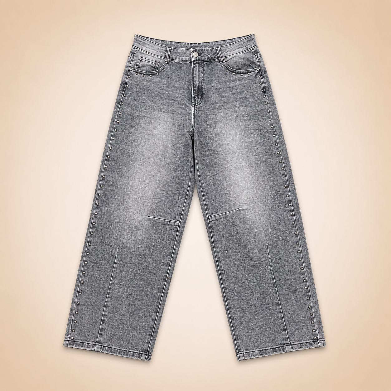 Jeans Grigio con Borchie Laterali
