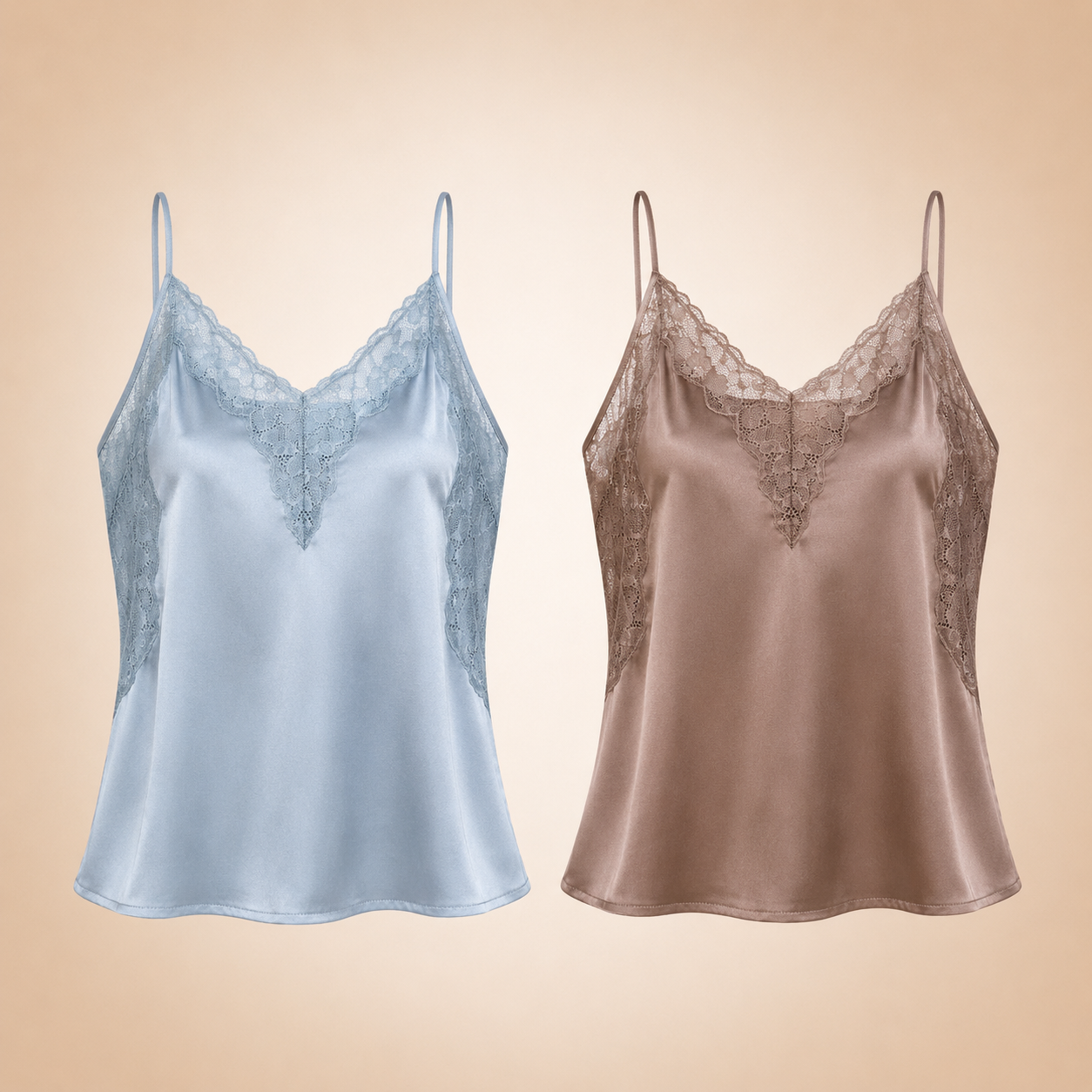 Top Satin Effetto Seta con Pizzo