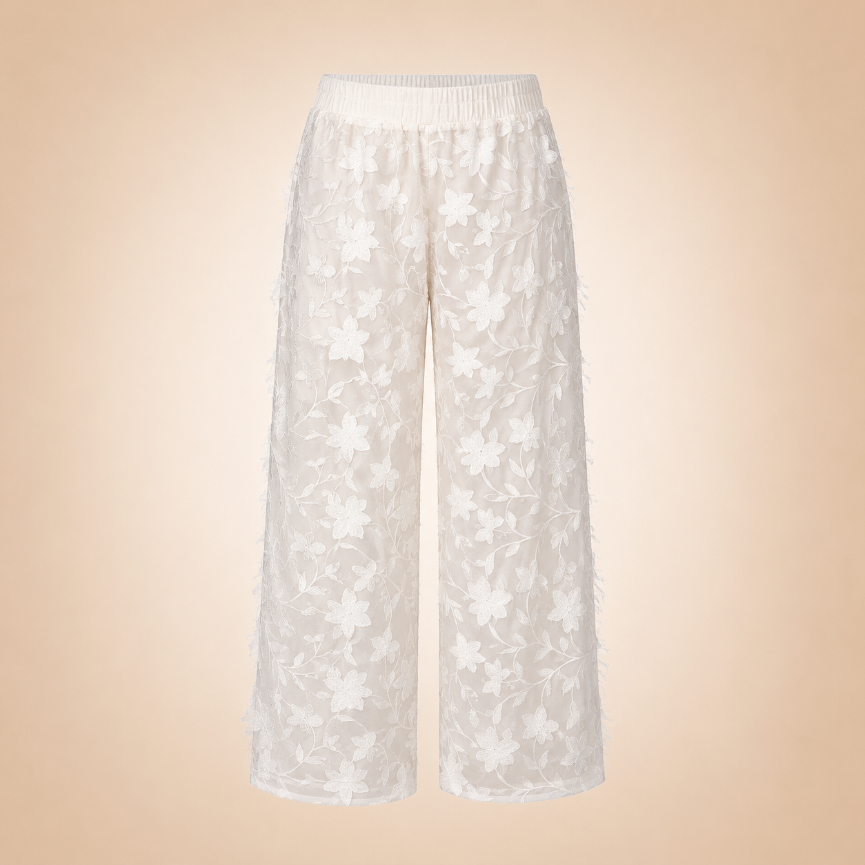Pantaloni con rose ricamate