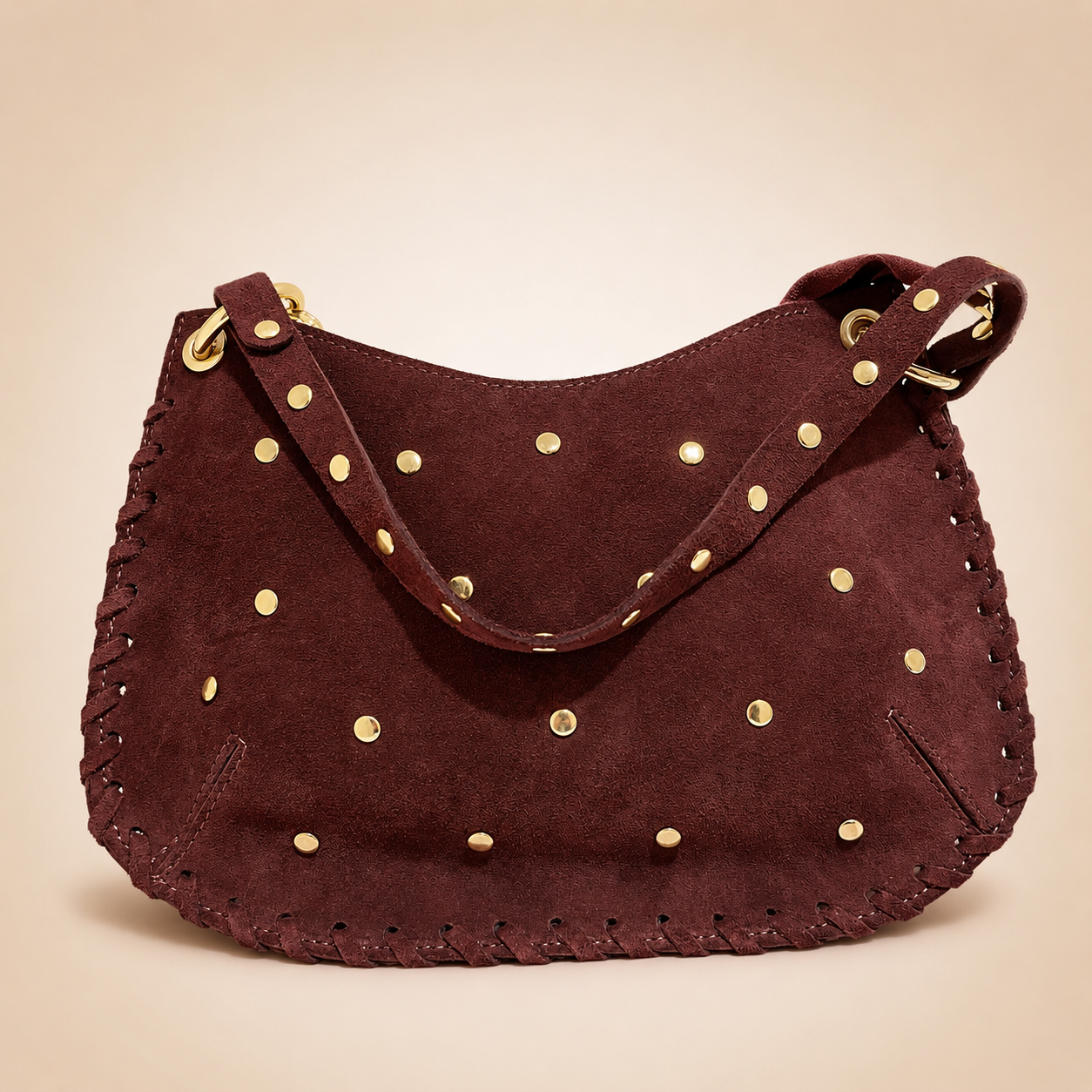 Borsa in camoscio con borchie tonde
