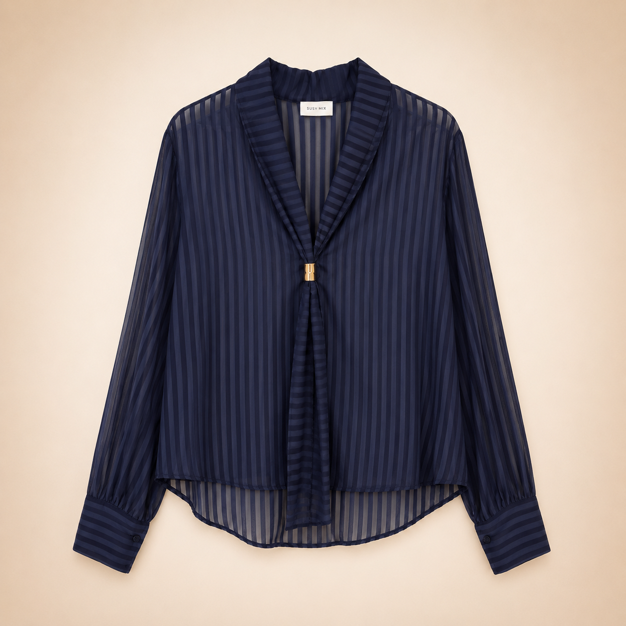 Blusa Velata a Righe Satin con Fiocco