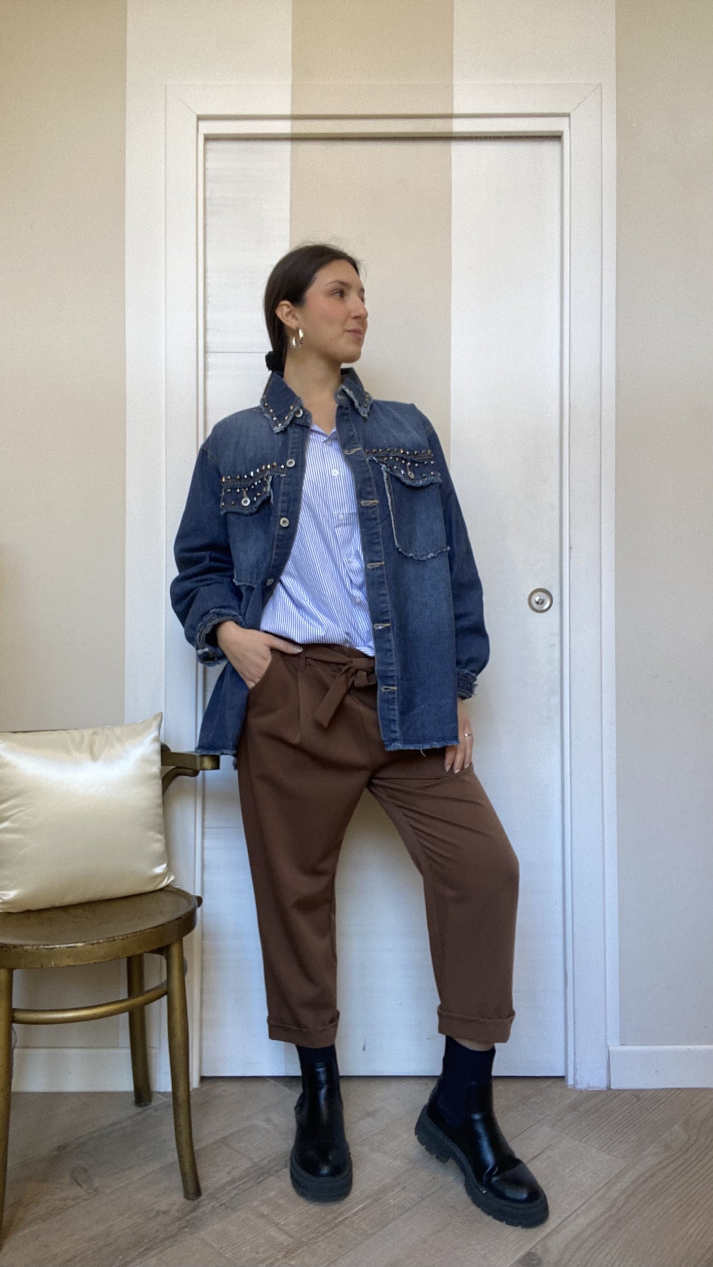 Pantaloni color cuoio cavallo basso