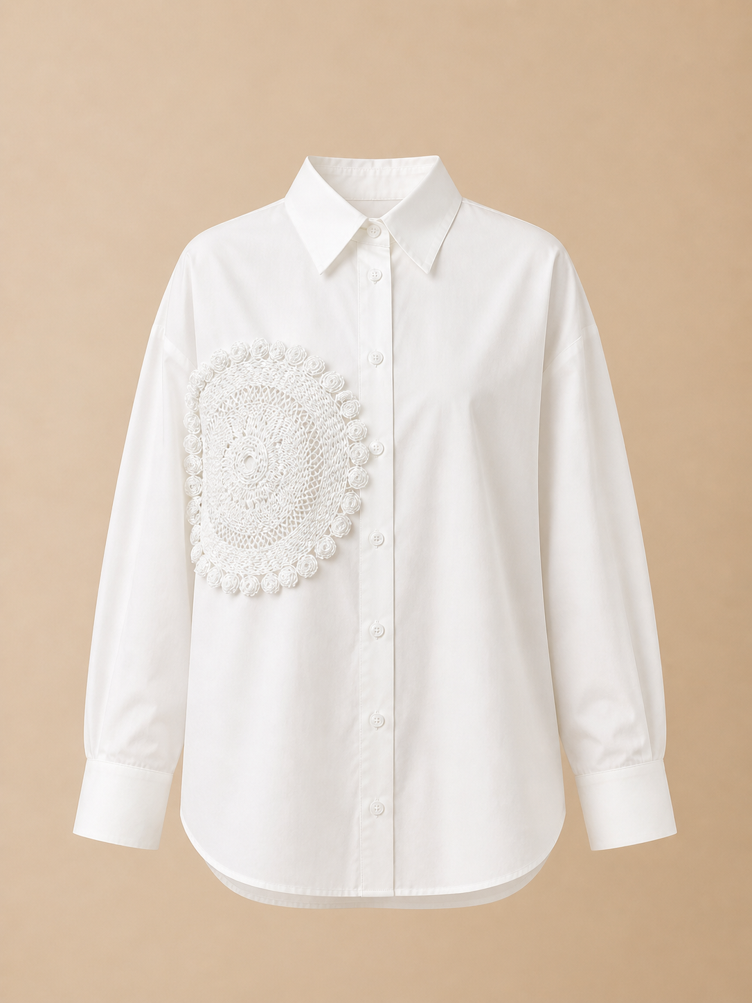 Camicia Over Bianca con Pizzo Ricamato