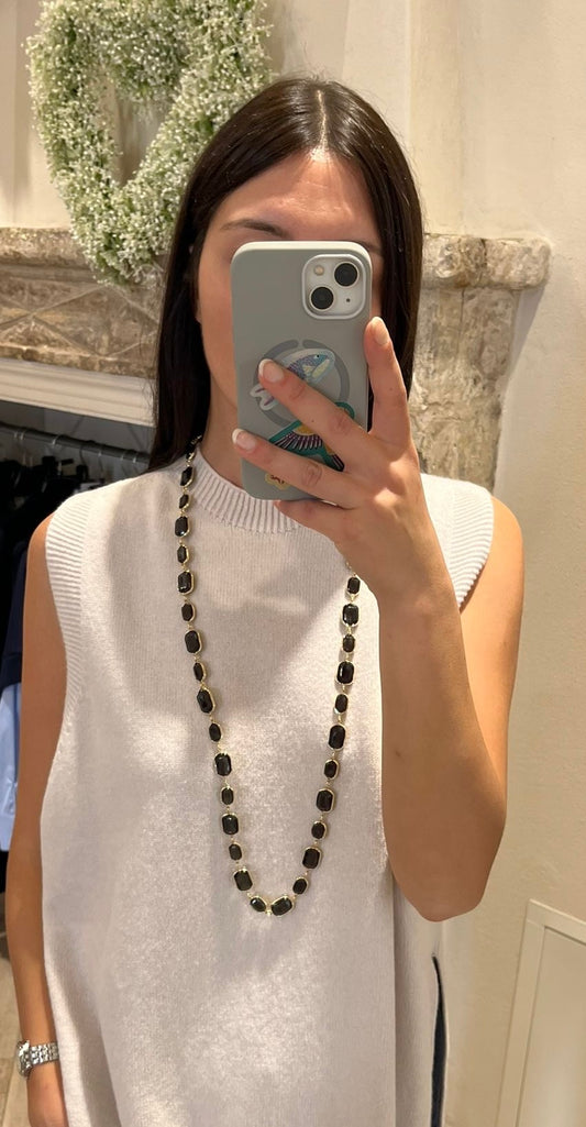 Collana lunga nickel free con pietre verdi
