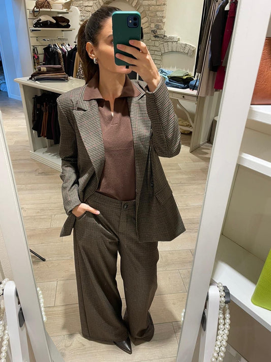 Pantalone in a quadretti marrone e bordeaux