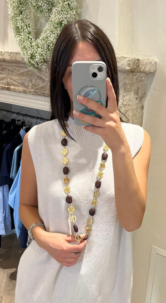 Collana lunga nickel free con medaglie