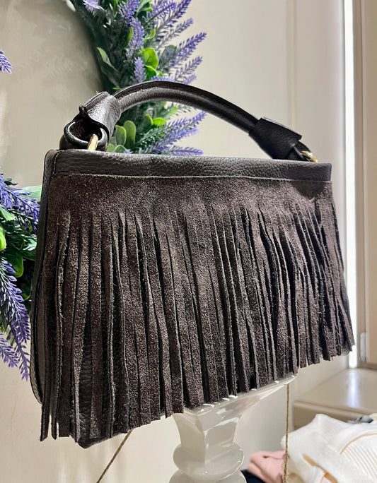 Borsa con frange scamosciate