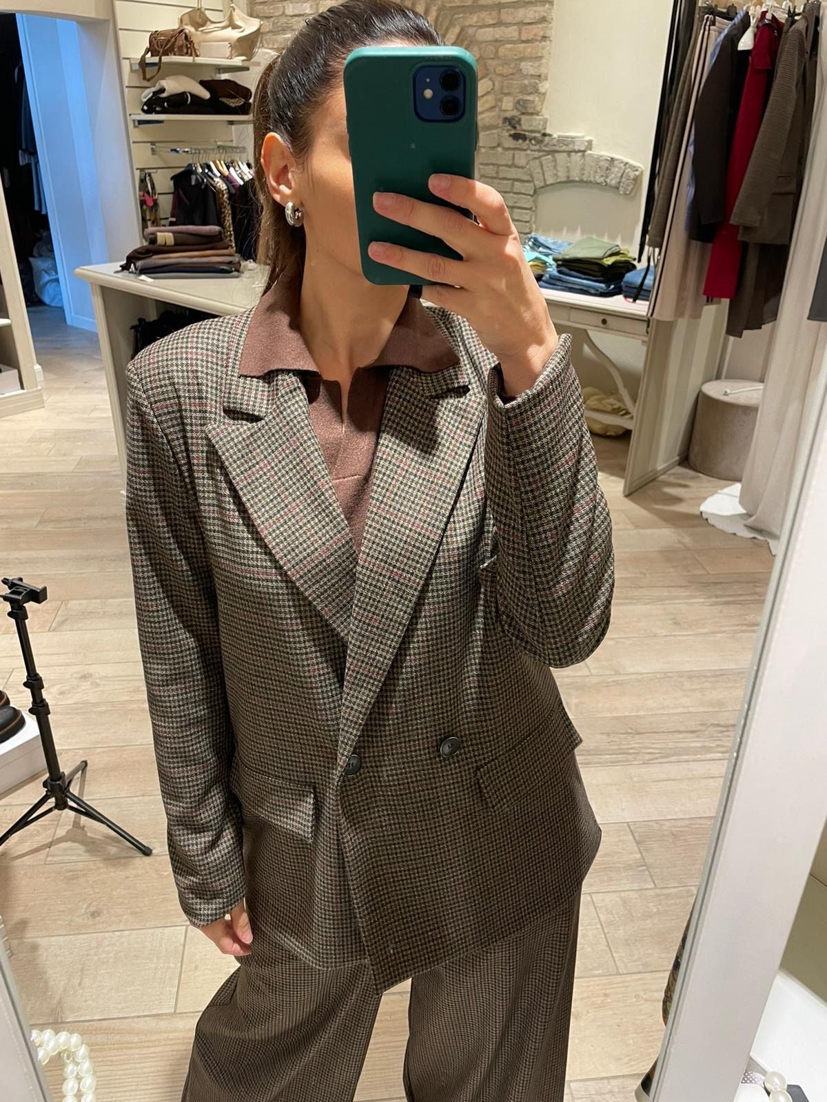 Giacca a quadretti marrone e bordaux