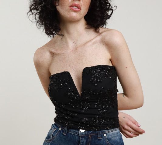 Top nero in paillettes