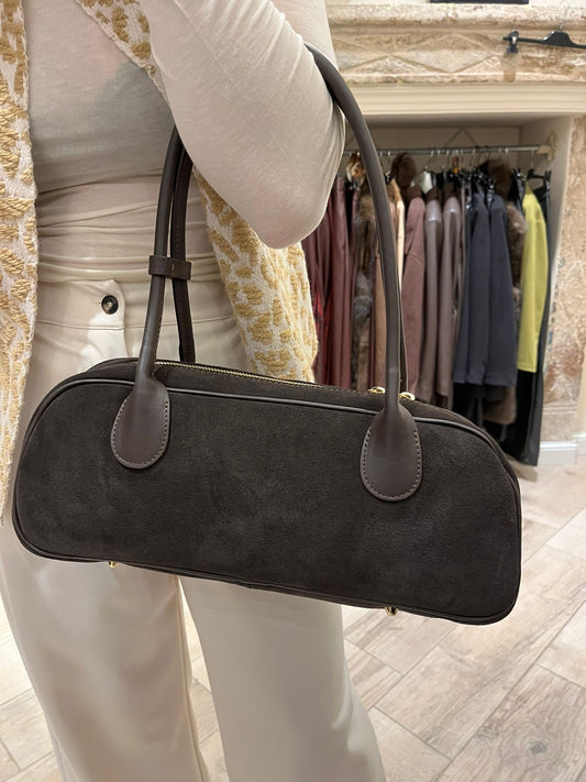 Borsa baguette a spalla marrone scamosciata