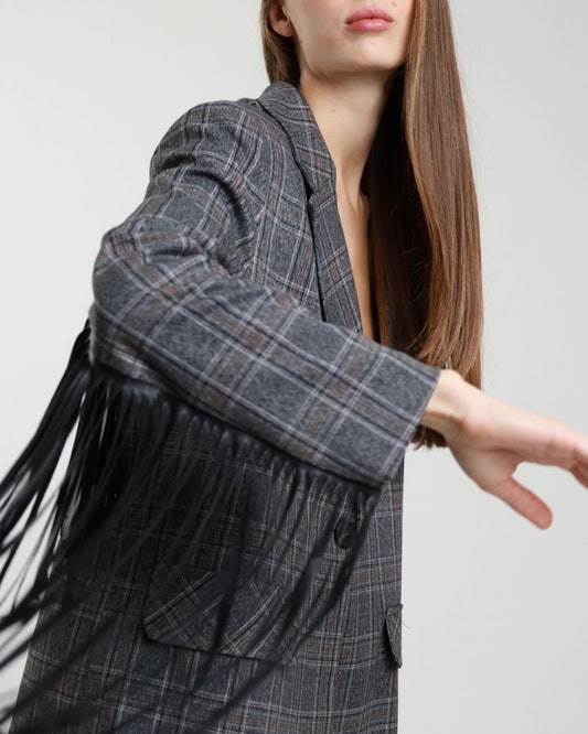 Giacca grigia Susy mix con frange