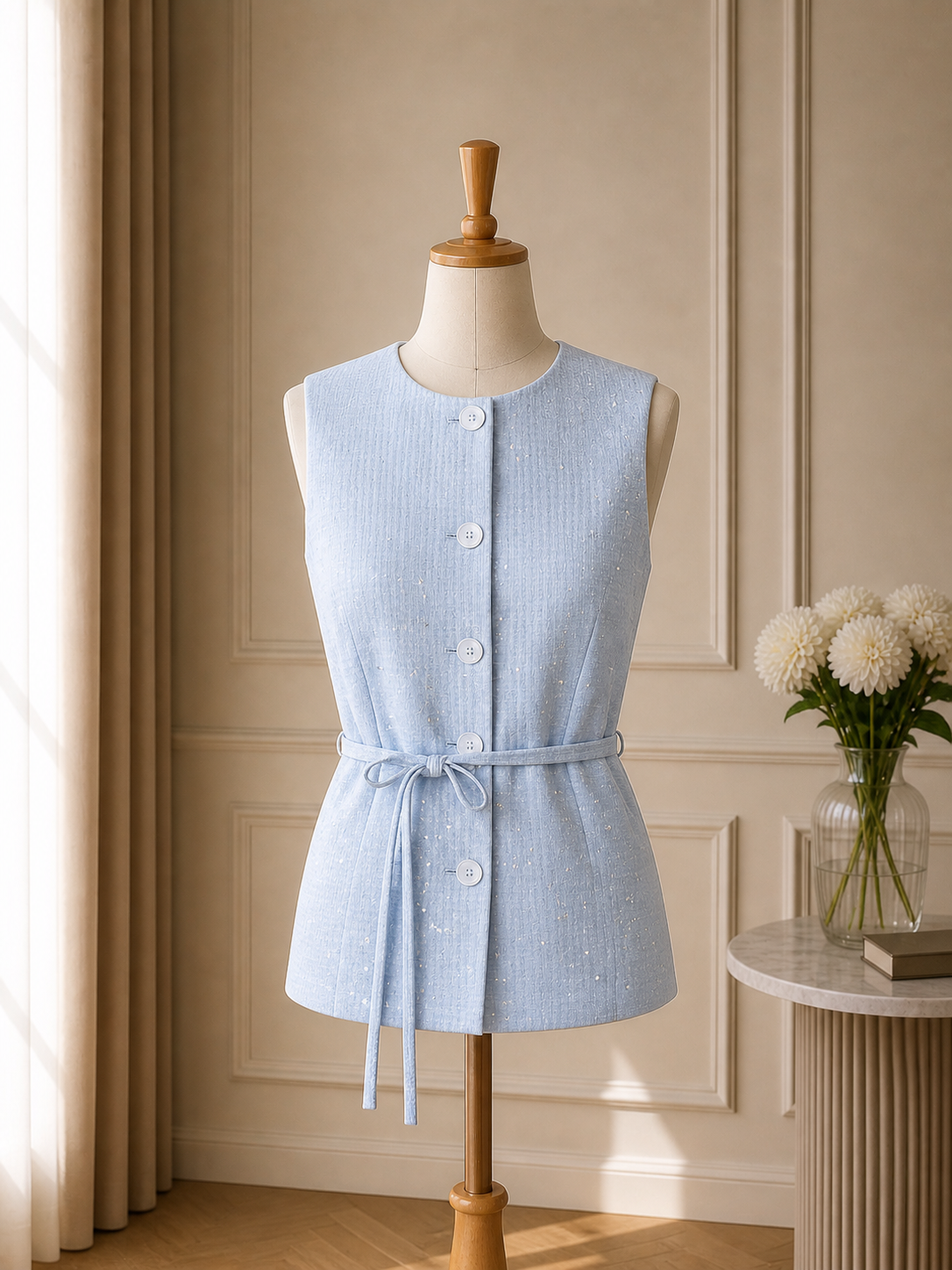 Gilet Celeste con Brillantini – Eleganza Luminosa