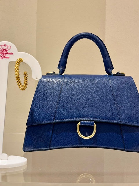 borsa in pelle blu con tracolla