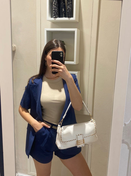 Giacca in misto lino blu