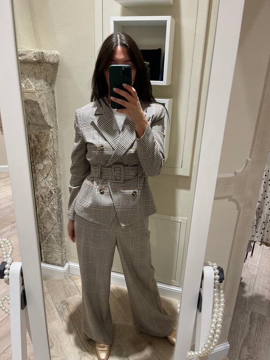 Tailleur principe di Galles pantalone palazzo