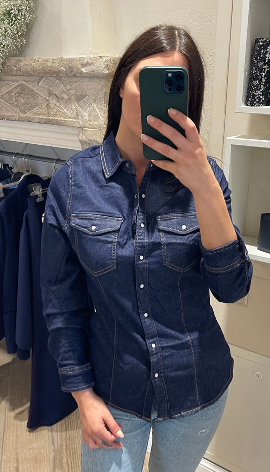 Camicia di jeans blu scuro