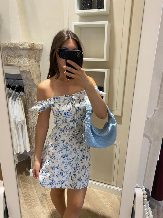 Abito floreale bianco e azzurro