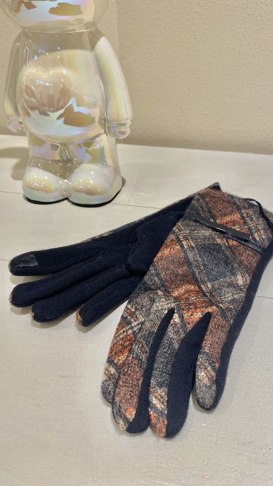 Guanti in tartan marroni