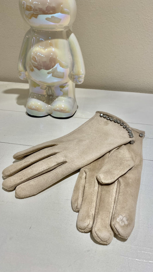 Guanti beige con applicazioni