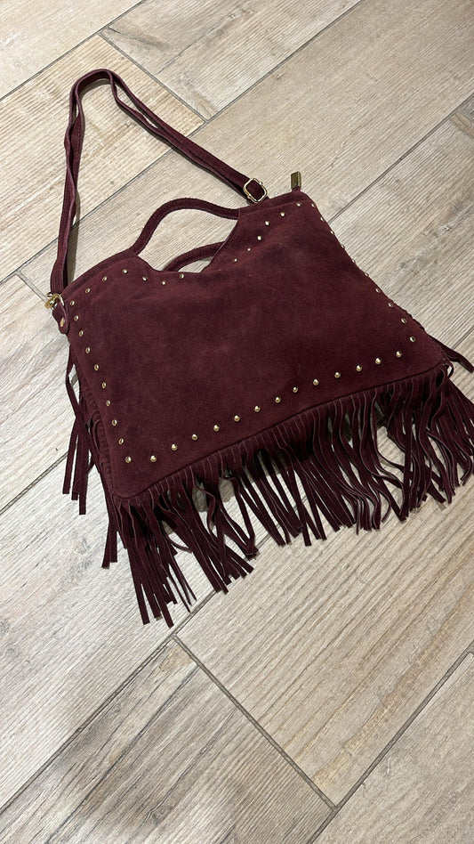 Borsa bordeaux con frange
