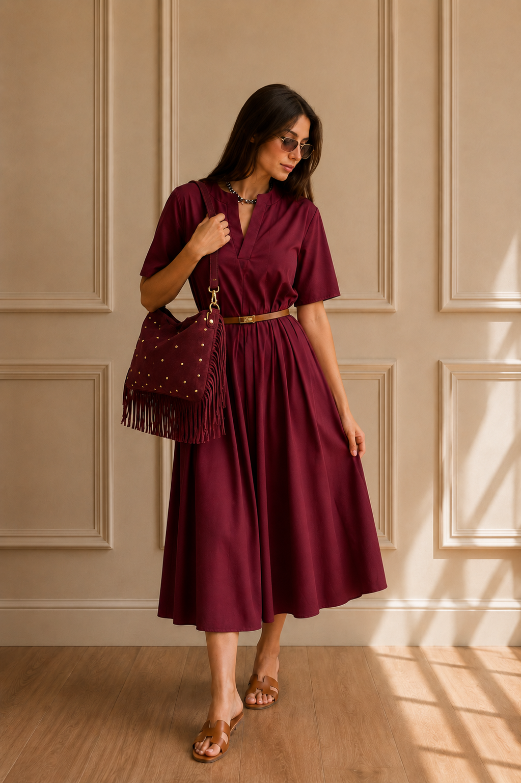 Borsa bordeaux con frange