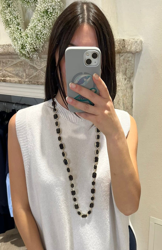 Collana lunga nickel free con pietre nere