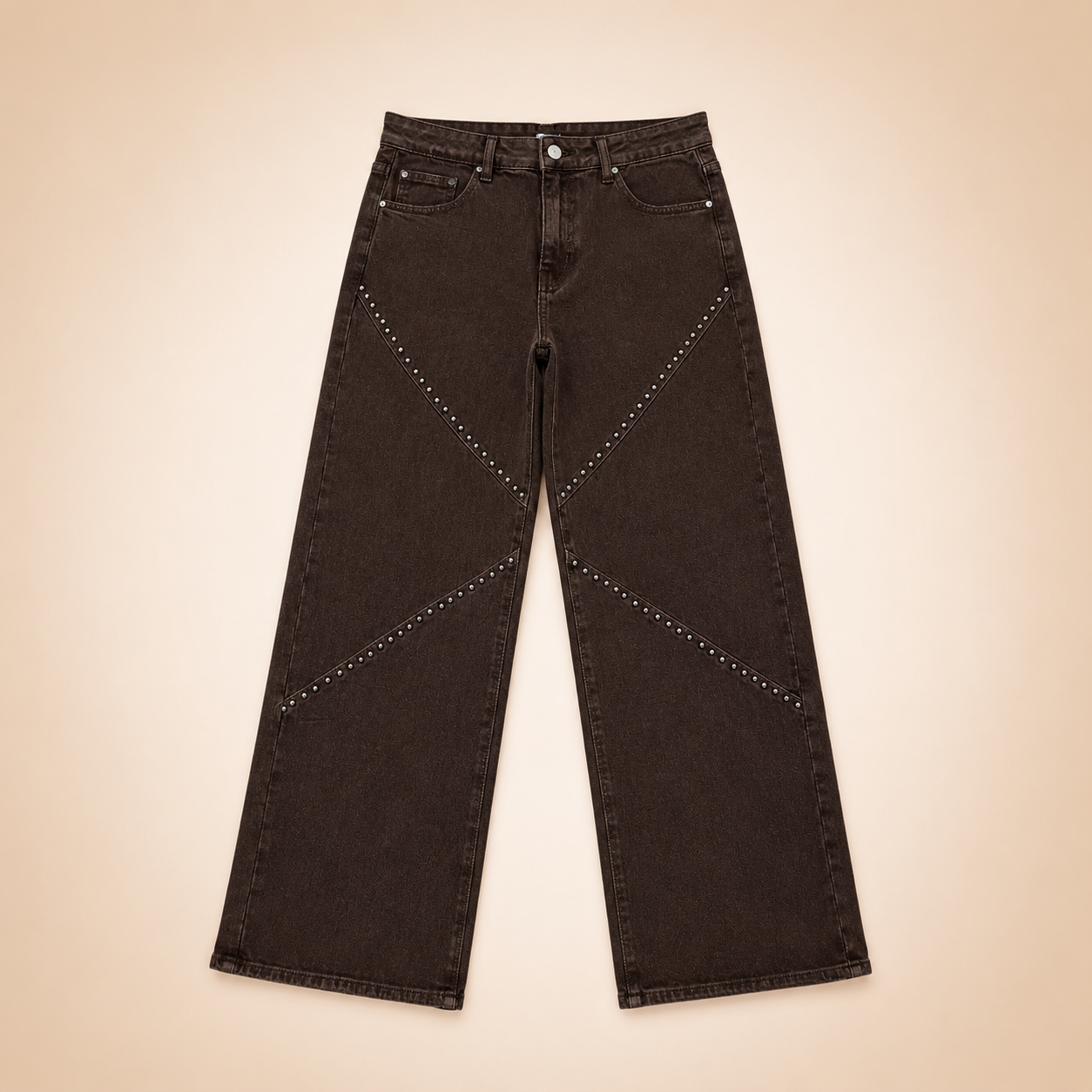 Jeans Wide Leg Testa di Moro con Borchie Frontali