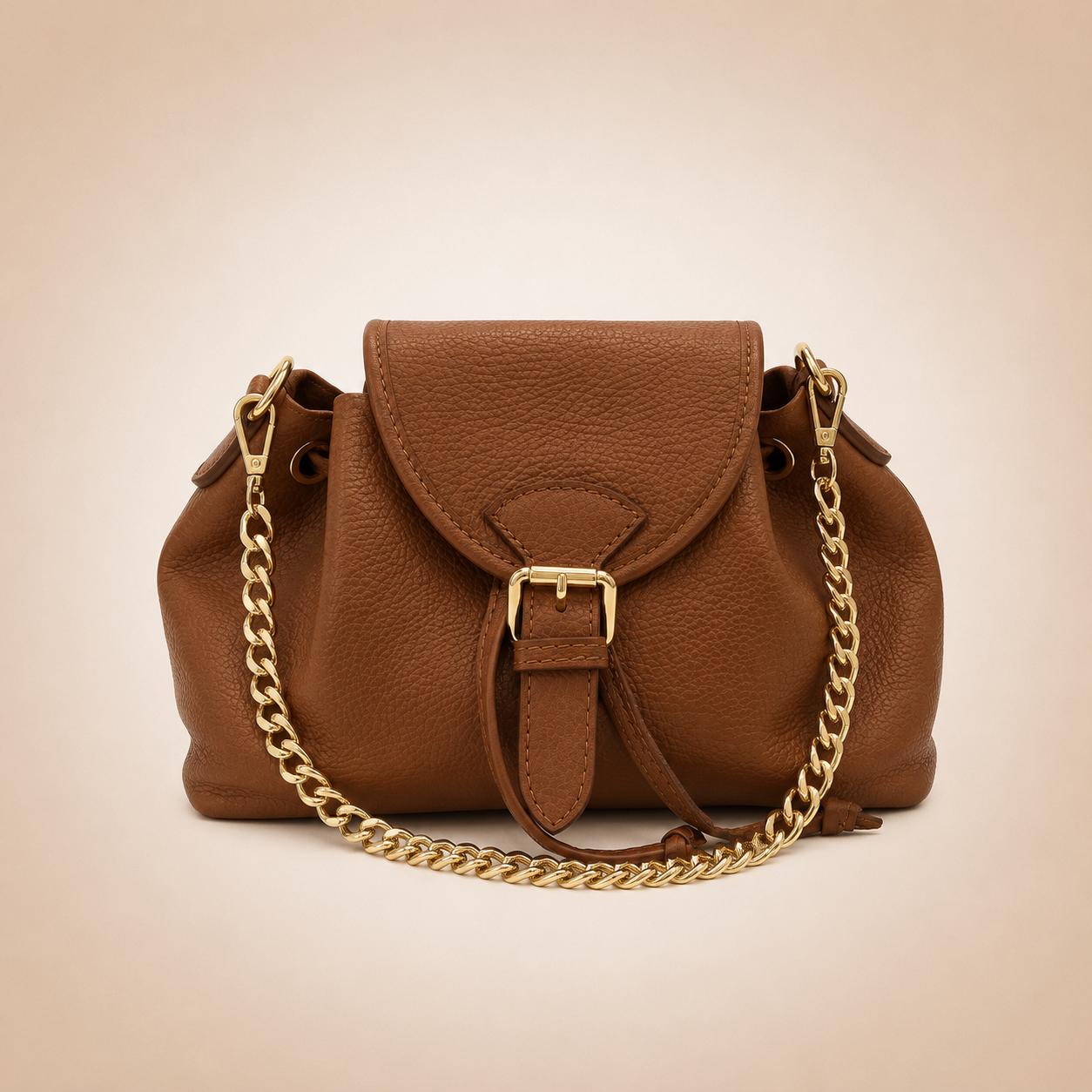 Borsa in Vera Pelle Cuoio con Catena Oro