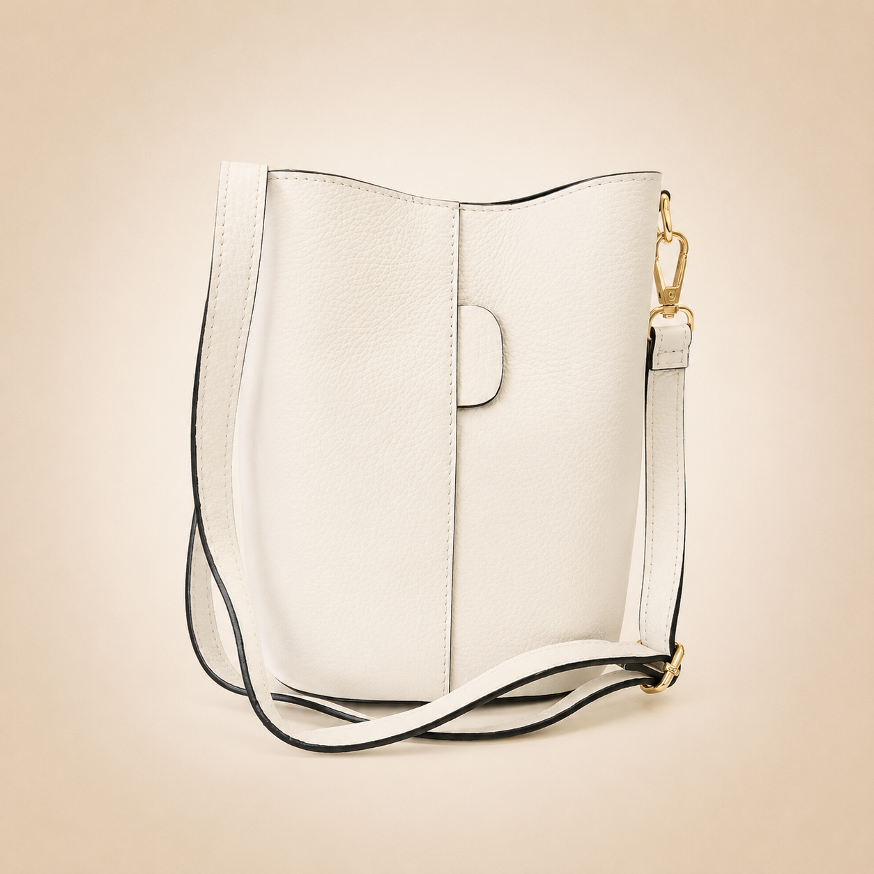Borsa Secchiello in Vera Pelle Bianca con Tracolla