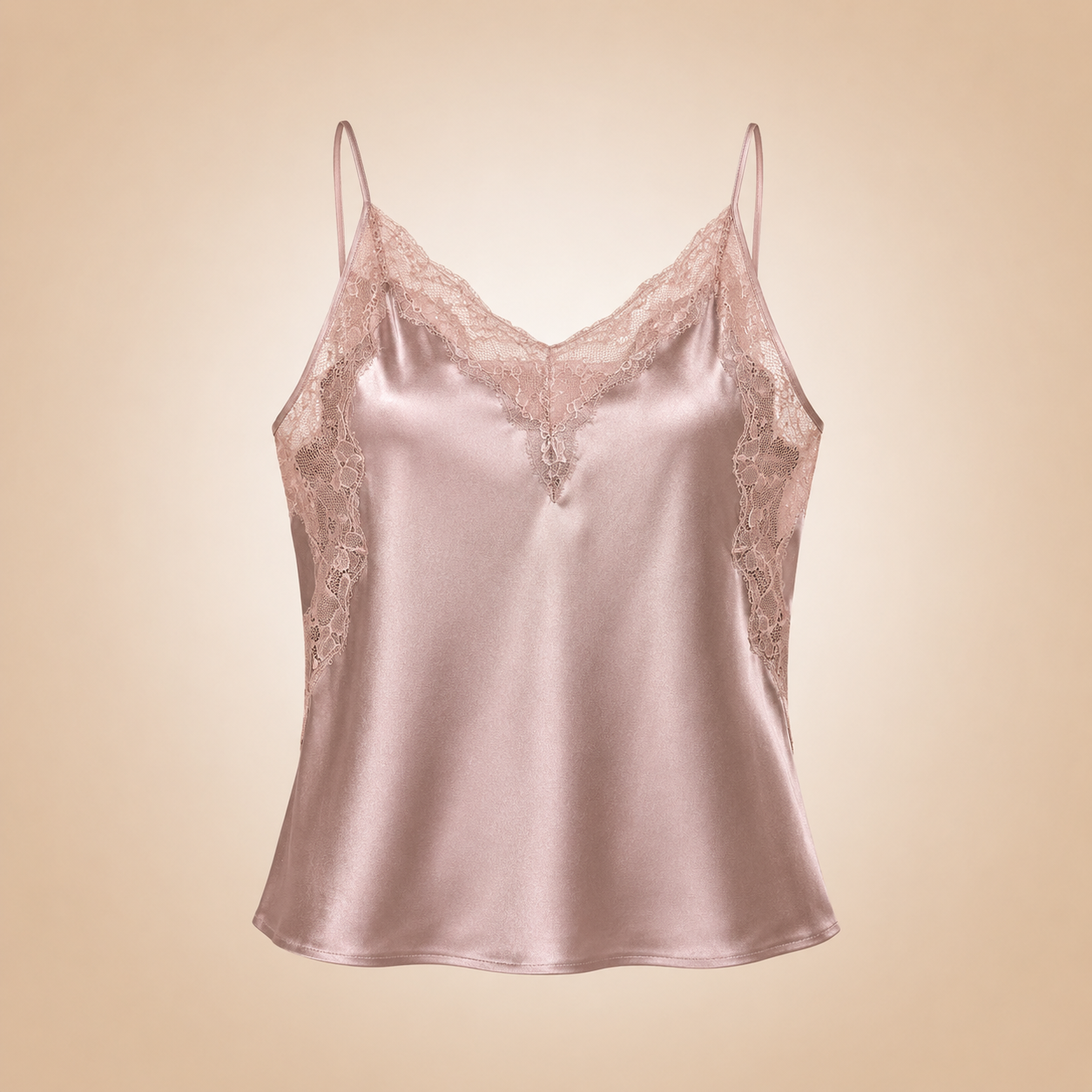 Top Satin Effetto Seta con Pizzo