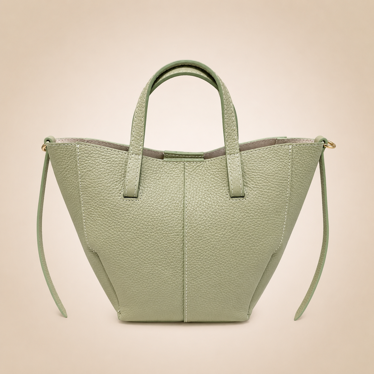 Borsa Shopping in Vera Pelle Verde Salvia