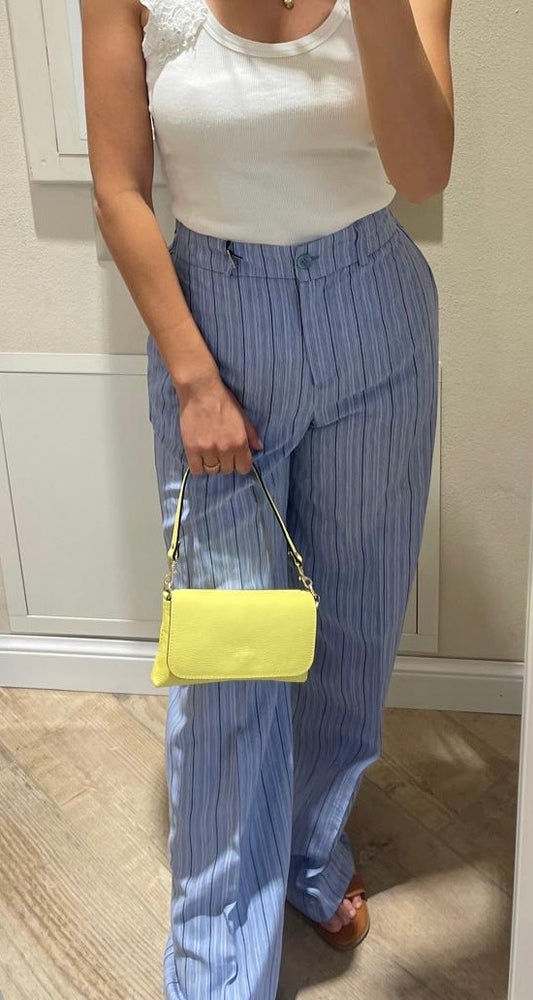 pantalone azzurro gessato gamba morbida