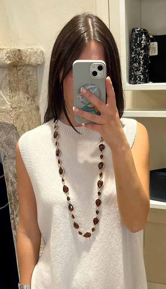 Collana lunga nickel free con pietre marroni