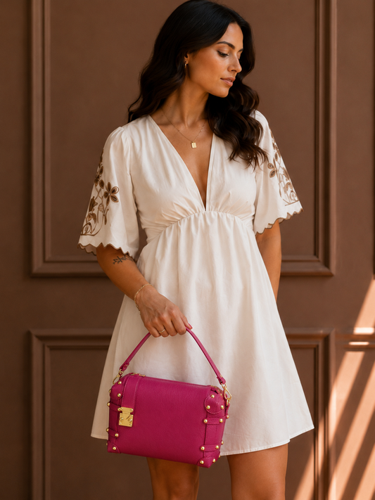 Borsa Bauletto in Vera Pelle Fucsia